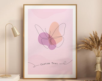 Customised Butterfly Nursery Wall Art Print Gift for Kids Room Decor Modern Minimalist Baby Room Poster Pastel Pink Butterfly Art