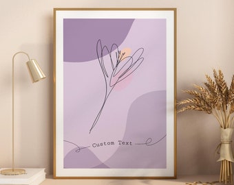 Personalised Lavender Nursery Wall Art Print Custom Text Kids Room Decor Modern Minimalist Baby Room Poster Pastel Pink Lavender Art