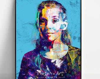 Hand Drawn Custom Abstract Portrait from Photo - Vibrant Heirloom Wall Art Canvas