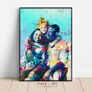 Dipinto di famiglia astratto personalizzato, ritratto personalizzato dei propri cari da foto, regalo premuroso per la festa del papà, poster incorniciato con dipinto su tela