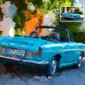 Ritratto personalizzato ad olio per auto, trasforma la foto in arte, verniciatura personalizzata per auto da foto, stampa personalizzata per auto, regalo per appassionati di auto