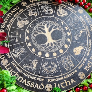Wooden Wheel of the Year Wall Art | Pagan Sabbat Calendar | Wiccan Altar Decor | Celtic Witchcraft Wheel