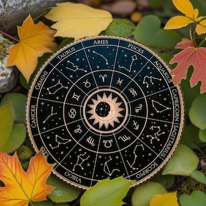 Astrology Ritual Board — Zodiac Sign Altar Disc with Sun and Moon — Witchy Tarot Decor, Witchcraft Decor, Celestial Gift Functional Altar