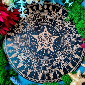 Wooden Wheel of the Year Wall Art | Pagan Sabbat Calendar | Wiccan Altar Decor | Celtic Witchcraft Wheel