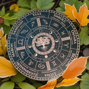 Wooden Wheel of the Year Wall Art | Pagan Sabbat Calendar | Wiccan Altar Decor | Celtic Witchcraft Wheel