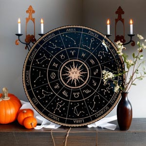 Zodiac Sign Gift — Celestial Wooden Astrology Wheel — Horoscope and Constellation Altar Plate, Spiritual Gift for Witches, Functional Altar