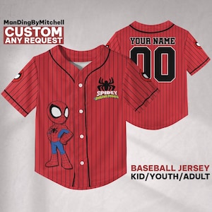 Personalize Spidey And His Amazing Friends Red Baseball Jersey, Custom Boy Girl, Name Kids Shirt, Disneyland Family Matching Jersey
