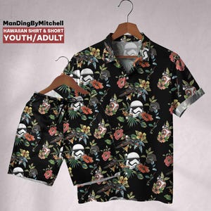 Hawaiian Star Wars Floral ,Men&#39;s Short Sleeve Shirt, Movie Button Shirt, Movie Hawaiian Shirt, Star Wars Gift, Movie Fan Shirt