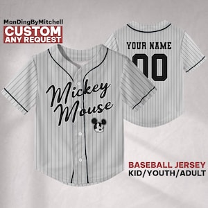 Personalize Disney Mickey Mouse Sample Striped Grey, Mickey and Friends Jersey, Birthday Gift For Kid, Magic Kingdom Family Matching Tee