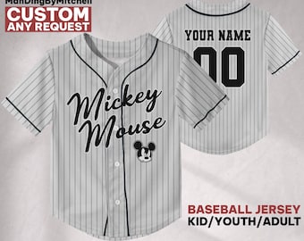 Personalize Disney Mickey Mouse Sample Striped Grey, Mickey and Friends Jersey, Birthday Gift For Kid, Magic Kingdom Family Matching Tee