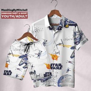 Hawaiian Star Wars Star Batltle Ships, Men&#39;s Short Sleeve Shirt, Movie Button Shirt, Movie Hawaiian Shirt, Star Wars Gift, Movie Fan Shirt