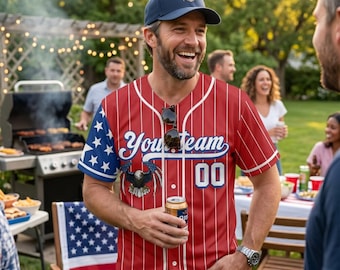 Valiant Bald Eagle Red Pinstripe Baseball Jersey Custom Team USA 250th Anniversary Father's Day Dad Gift Patriotic Semiquincentennial 1776