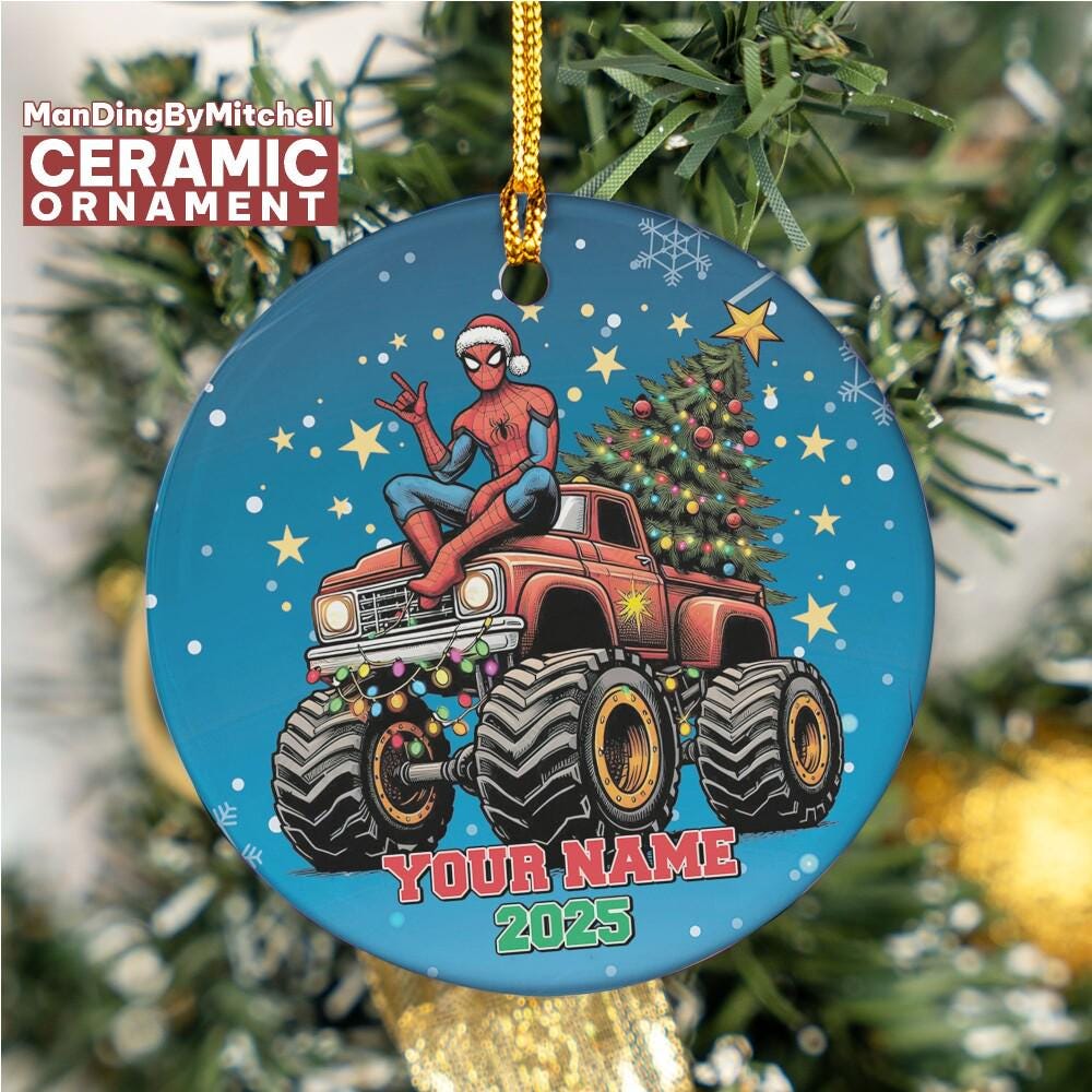 Discover Personalized Marvel Spider-man Monster Truck Ceramic Ornament, Custom Christmas Ornament