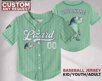 Custom Lizard baseball jersey Tom Lizard, Green Color jersey,Funny Meme Lizard Shirt, Tom the Lizard Hopper,Animal Kingdom Trip Outfit