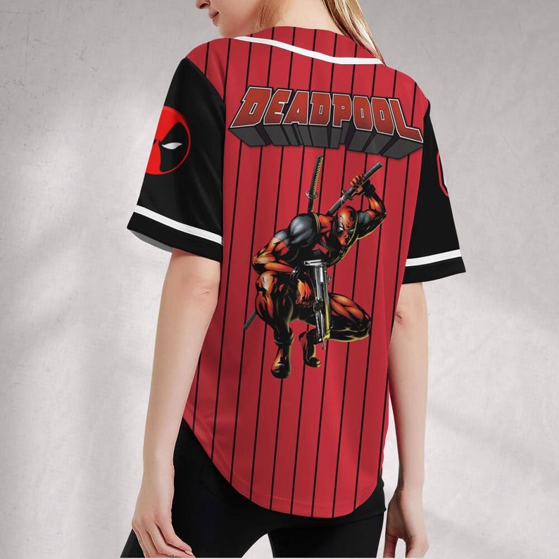 Personalize Deadpool Black Red Awesome Striped, Deadpool Fan Shirt, MCU Fan, Disney Superhero, Family Birthday Trip, Marvel Comics image 4
