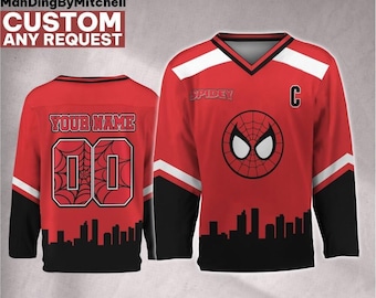 Custom Spidey City Skyline Hockey Jersey, Kid Adult Matching Hockey Jersey, Disneyland Family