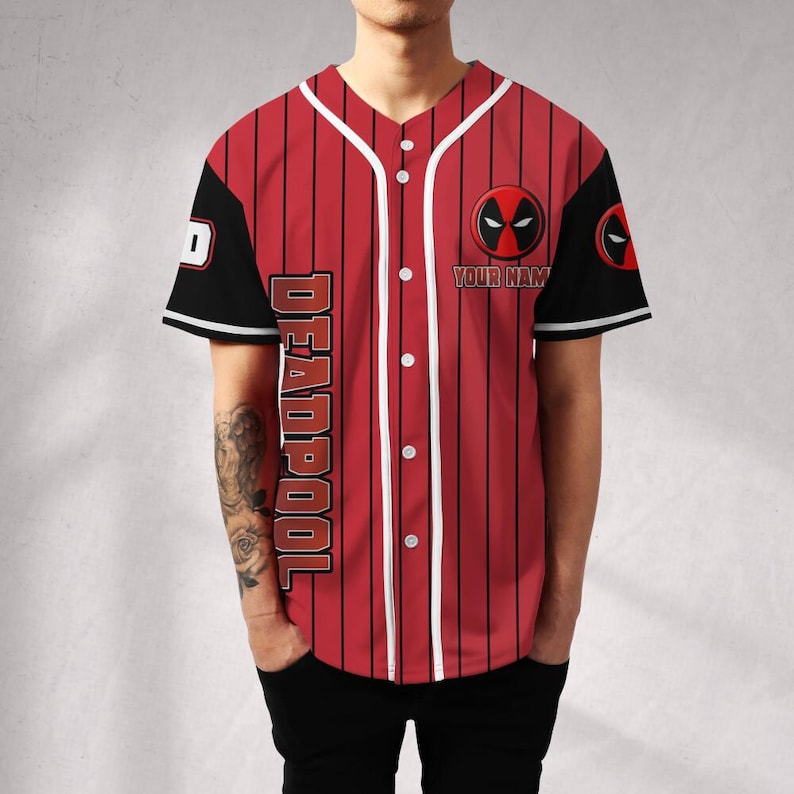 Personalize Deadpool Black Red Awesome Striped, Deadpool Fan Shirt, MCU Fan, Disney Superhero, Family Birthday Trip, Marvel Comics image 3