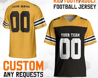Custom Football Jerseys black n gold color—Personalized Stitched Name Number Logo, Team Sports Uniforms Mesh Shirt, Party Gifts for Men Wo