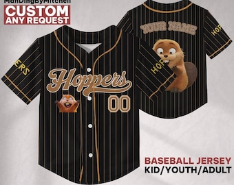 Custom Hoppers baseball jersey, Black Striped Brown jersey,Custom Name Number Baseball jersey, Funny Hoppers Gift for Kids, Hoppers Movie