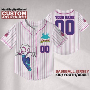 Personalize Spidey And His Amazing Friends Gwen Stacy White Pink Baseball Jersey, Custom Boy Girl, Disneyland Family Matching Jersey