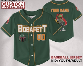 Personalize Star Wars Boba Fett Green, Kid Adult Matching Baseball Jersey, Gift for Star Wars Fans