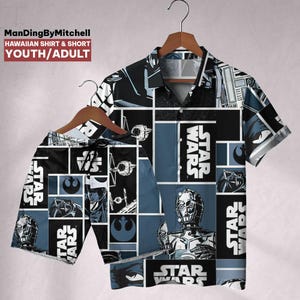Hawaiian Star Wars Comic Book Style, Men&#39;s Short Sleeve Shirt, Movie Button Shirt, Movie Hawaiian Shirt, Star Wars Gift, Movie Fan Shirt