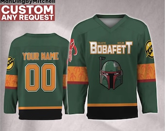 Personalize Star Wars Mandalorian Bounty Hunters Hockey Jersey, Kid Adult Matching Hockey Jersey, Gift for Star Wars Fans