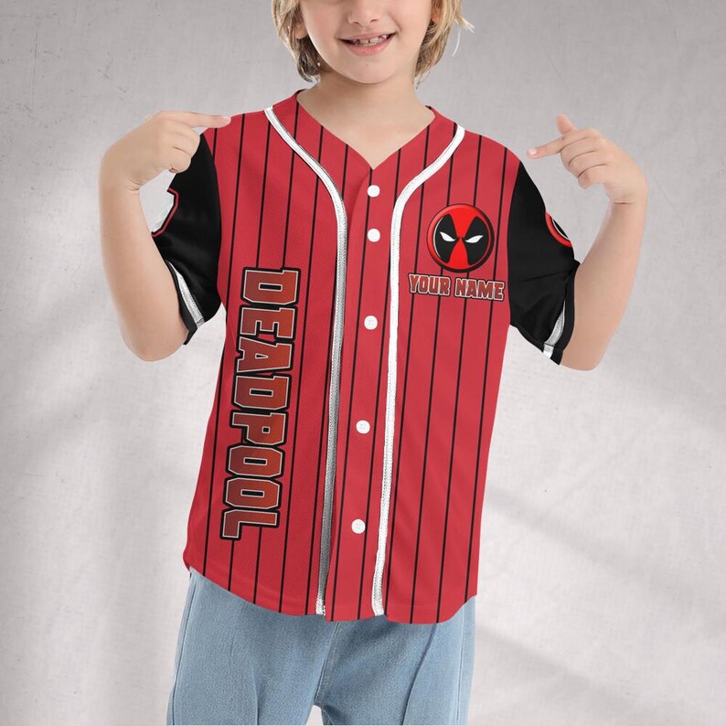 Personalize Deadpool Black Red Awesome Striped, Deadpool Fan Shirt, MCU Fan, Disney Superhero, Family Birthday Trip, Marvel Comics image 2