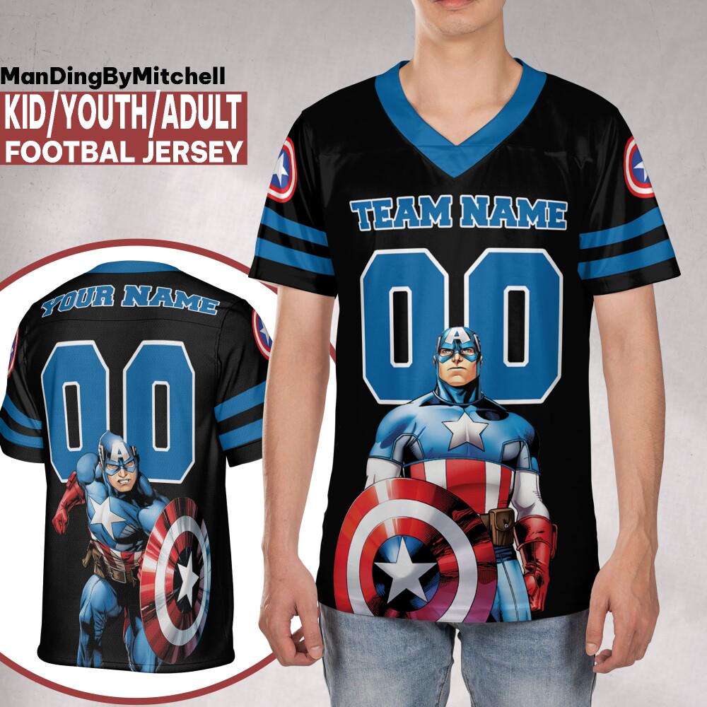 Discover Personalize Disney Team Captain America Football Jersey, Kid Adult Matching Football Jersey, Gift for Fans
