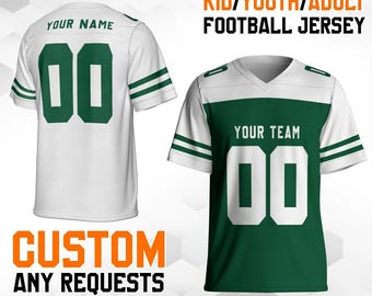 Custom Football Jerseys green n white color—Personalized Stitched Name Number Logo, Team Sports Uniforms Mesh Shirt, Party Gifts for Men W