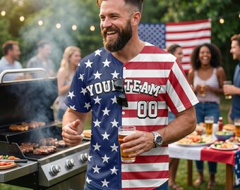 Vibrant USA Flag Half Stars Stripes Baseball Jersey Custom Name USA 250th Anniversary Father's Day Dad Gift Patriotic Semiquincentennial