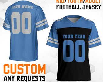 Custom Football Jerseys black n blue color—Personalized Stitched Name Number Logo, Team Sports Uniforms Mesh Shirt, Party Gifts for Men Wo