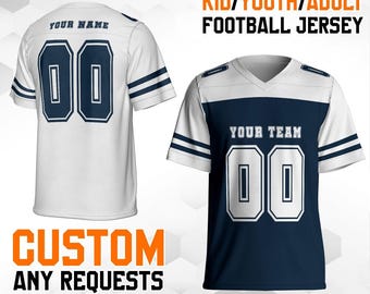 Custom Football Jerseys navy color—Personalized Stitched Name Number Logo, Team Sports Uniforms Mesh Shirt, Party Gifts for Men Women Kids