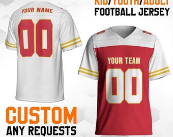 Custom Football Jerseys red color—Personalized Stitched Name Number Logo, Team Sports Uniforms Mesh Shirt, Party Gifts for Men Women Kids