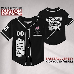 Personaliza tu camiseta de béisbol de Star Wars de Disney con el lema &quot;La Fuerza es fuerte&quot; para mamá, niño o adulto. Un regalo perfecto para los fans de Star Wars.