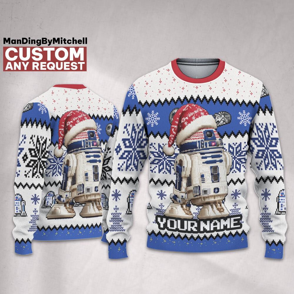 Sweat à Capuche Star Wars Noël R2D2 - Produit Officiel, Col Tissé, Coupe Classique