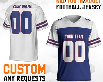 Personalized Team Name & Number Football Jersey blue color Shirt For Adult Kid, Custom Football Jersey Shirt, Game Day Outfit For American F