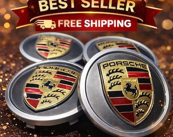 Porsche Wheel Center Caps: 76mm Matte Black Crest (Set of 4)