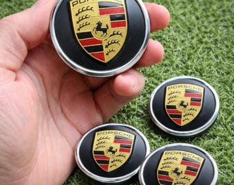 Porsche Wheel Center Caps: 76mm Black, Gold, & Silver (Set of 4)