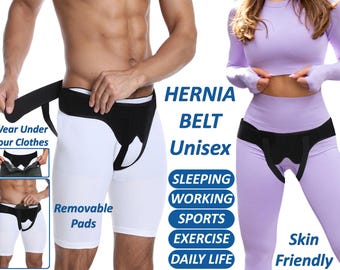 Hernia Belt Inguinal Groin Support, Adjustable Neoprene Truss Brace for Men & Women, Abdominal Pain Relief Support, Unisex Adult Fit