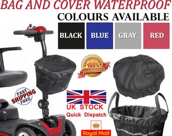 Mobility Scooter Front Basket Bag Liner & Rain Cover, Waterproof Scooter Storage Bag with Reflective Safety Strap, Removable Carry Bag