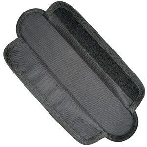 May include: Black fabric strap with hook and loop fastener. The strap is folded in half and the hook and loop fastener is visible.