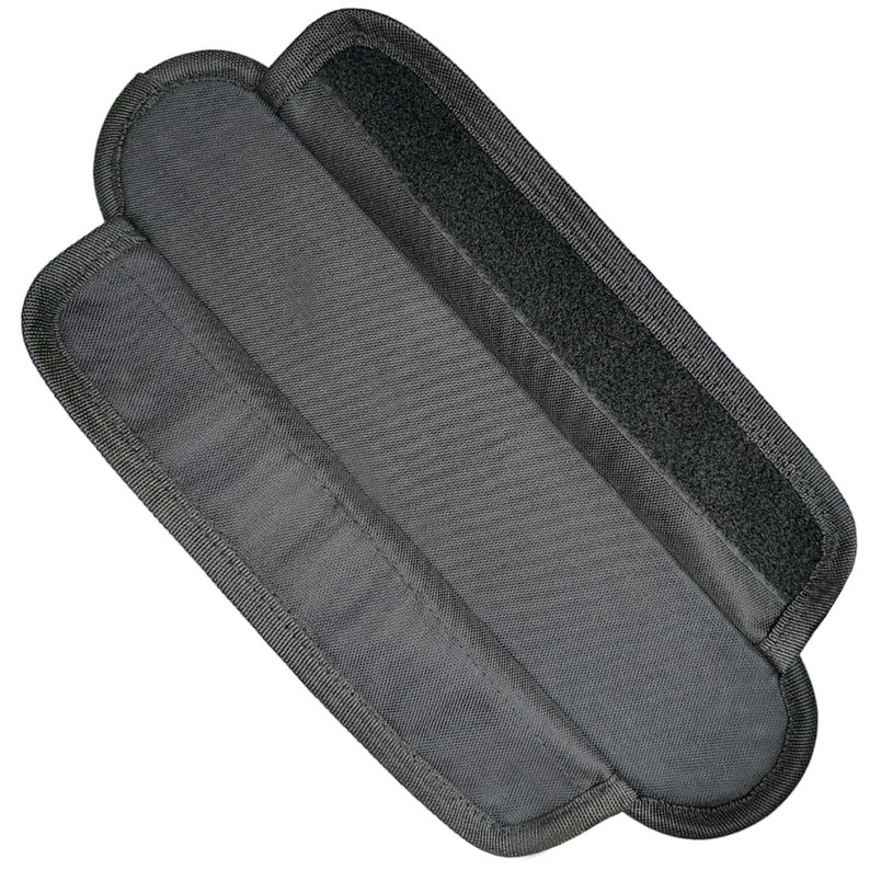 May include: Black fabric strap with hook and loop fastener. The strap is folded in half and the hook and loop fastener is visible.