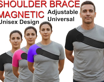 Shoulder Support Brace Neoprene, Adjustable Shoulder Pain Relief Strap for Injury, Arthritis, Dislocation, Sports Recovery, Magnetic Support