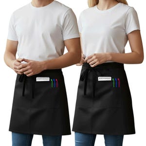 Delantal negro de algodón con 2 bolsillos, delantal para camareros/camareras, delantal de trabajo para cocina, restaurante, bar o bistró.