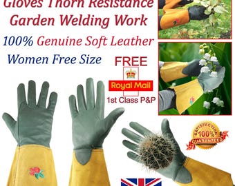 Women’s Leather Gardening Gloves, Thorn Resistant Rose Pruning Gloves, Heavy Duty Yard Work Safety Gloves