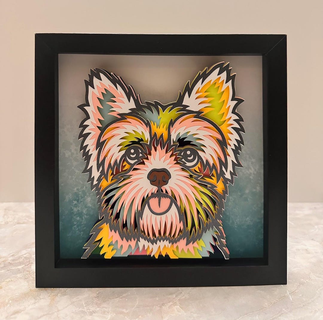 Yorkie Shadow Box, Layered Papercut Art, Colorful Framed Art - Etsy
