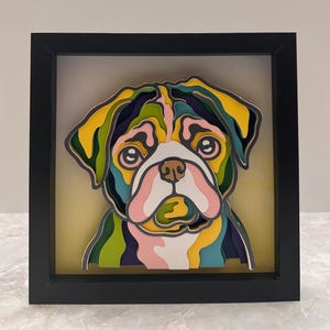 Pug Layered Papercut Shadow Box Art