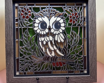 Owl Stained Glass Shadowbox, 3D Layered Papercut Art