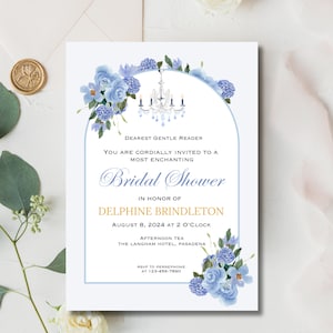 Faire-part de douche nuptiale inspiré Bridgerton modifiable, douche nuptiale Bridgerton bleu, douche nuptiale, modèle de douche nuptiale personnalisable